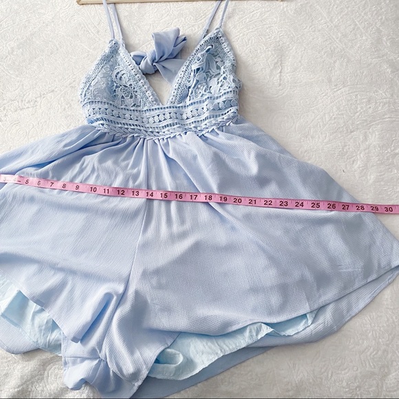 NWT Fashion Nova Light Blue Crocheted Chest Romper - Picture 11 of 12